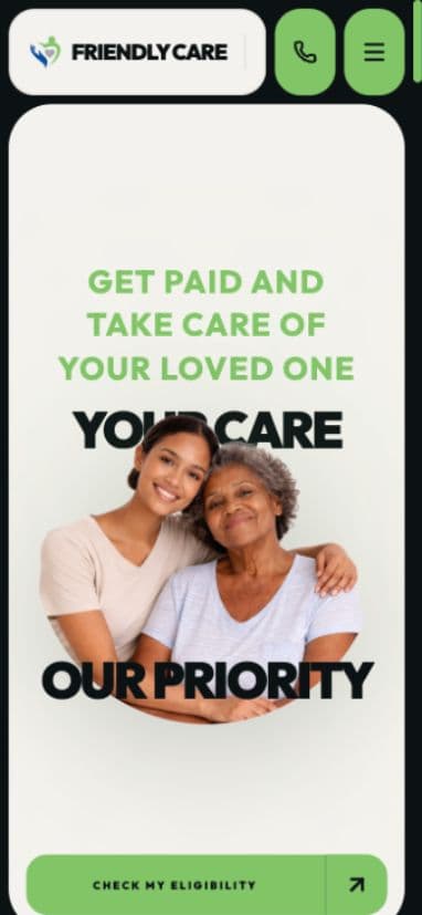 Friendly Care Agency mobile website view