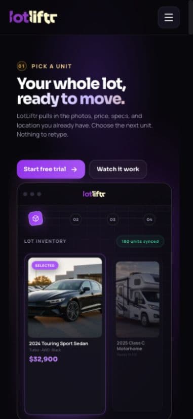 LotLiftr mobile website view
