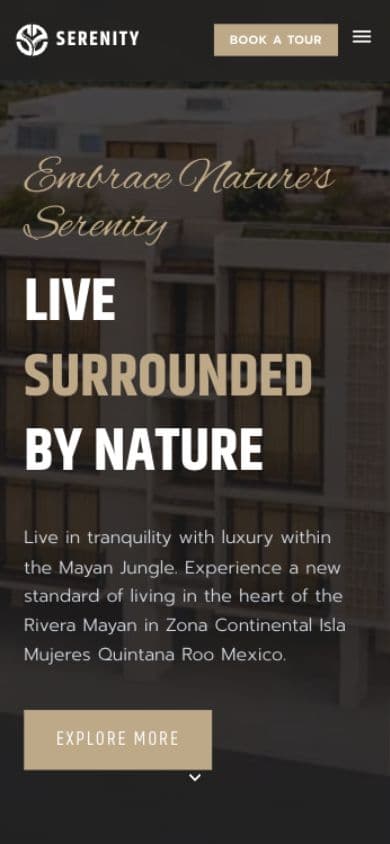 Serenity Luxury Condos mobile website view